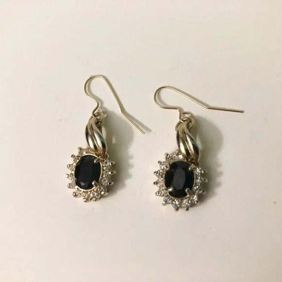 Vintage Black Stone Silver Tone Dangler Earrings Marked Korea - Picture 1 of 5